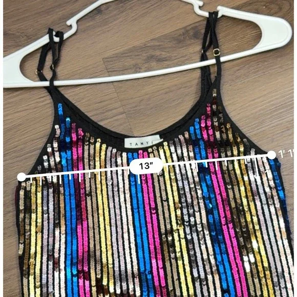 Tanya Taylor XS Multicolor Sequin Stripe Midi Dress Sleeveless Black Knit Lining - Picture 7 of 7